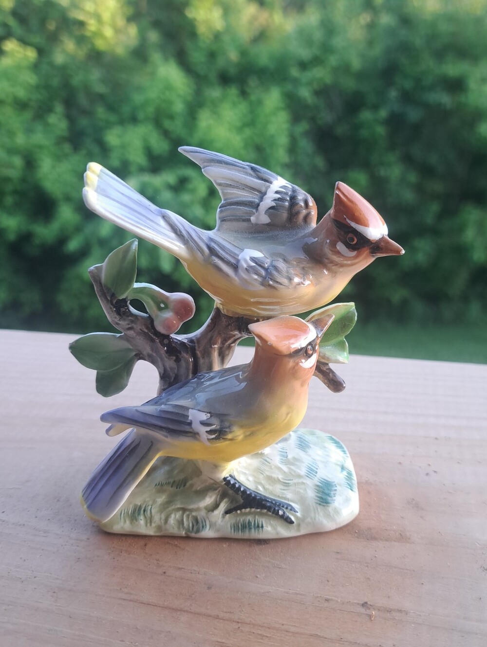 Vtg. 50's / 60's Japanese Cedar Waxwing Birds Ceramic Figurine / Stamped